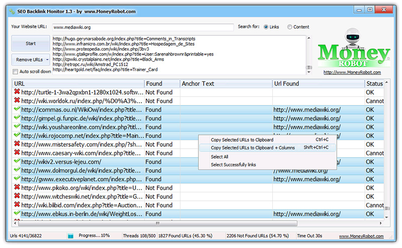 Click to view SEO Backlink Monitor 1.3 screenshot