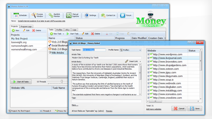 Money Robot Link Building Tool